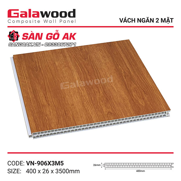 Tấm vách ngăn nhựa vân gỗ vàng cam Galawood VN-906